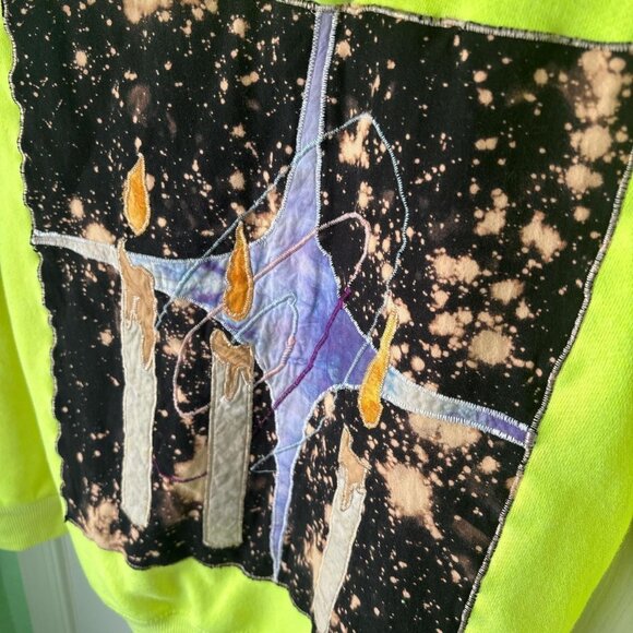 Punk Hoodie High Viz Patchwork Womens XL Neon Applique Embroidery Witchy - Picture 5 of 8